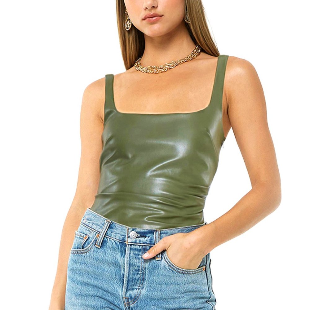 4SI3NNA 'Marlena' faux leather bodysuit in olive green